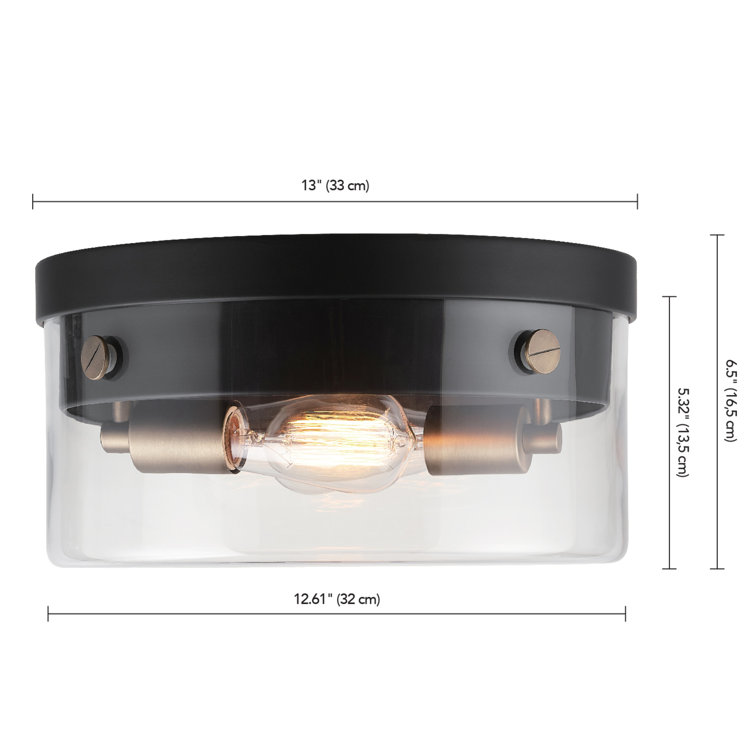 Modern Glam 13" Matte Black Glass Flush Mount Ceiling Light