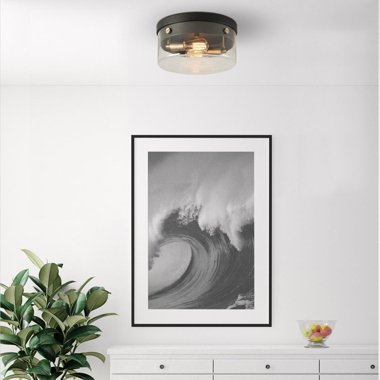 Modern Glam 13" Matte Black Glass Flush Mount Ceiling Light