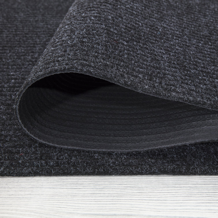 Modern Utility Black Synthetic 31x118 Ribbed Indoor/Outdoor Runner Rug