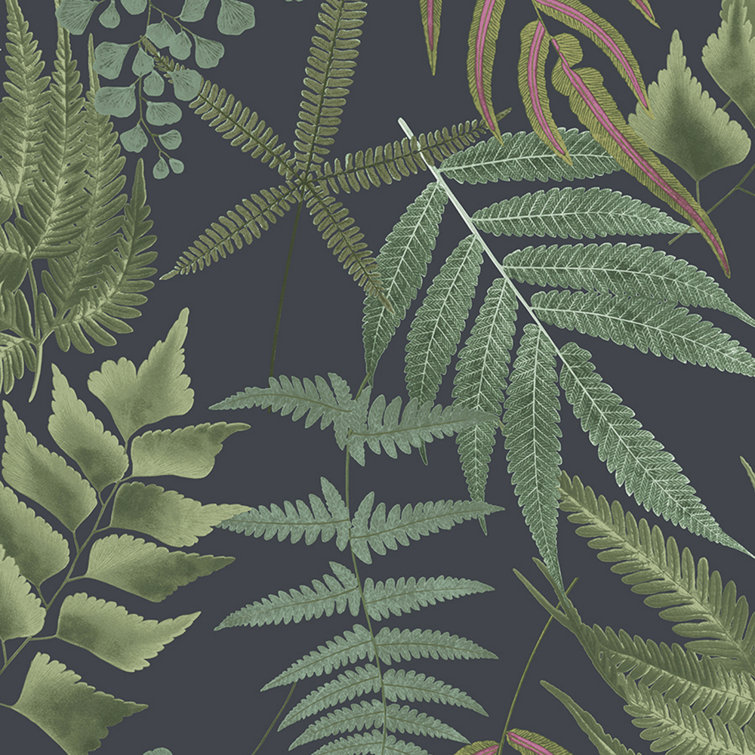 Midsummer Fern Navy Blue and Green Botanical Wallpaper