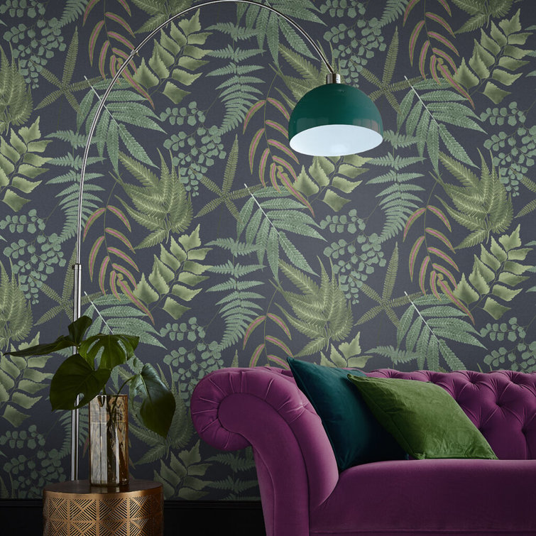 Midsummer Fern Navy Blue and Green Botanical Wallpaper