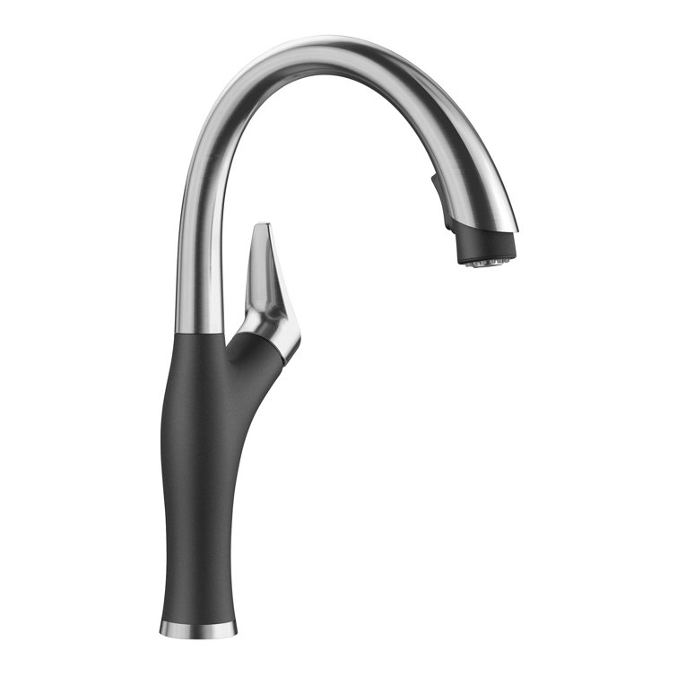 Anthracite and Chrome Pull-Down Dual Spray Kitchen Faucet