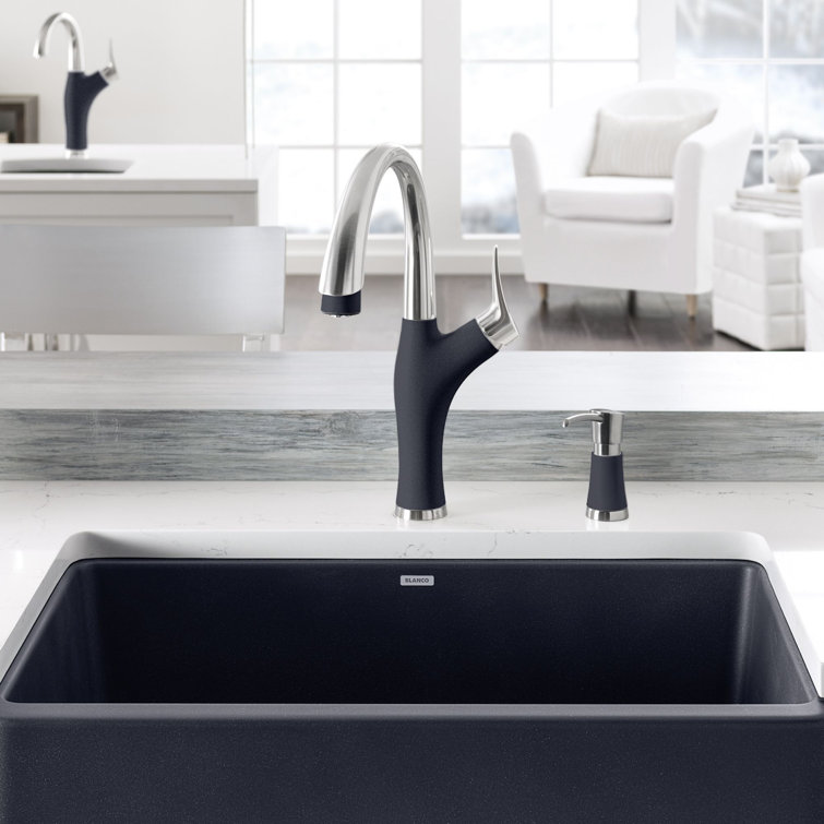 Anthracite and Chrome Pull-Down Dual Spray Kitchen Faucet