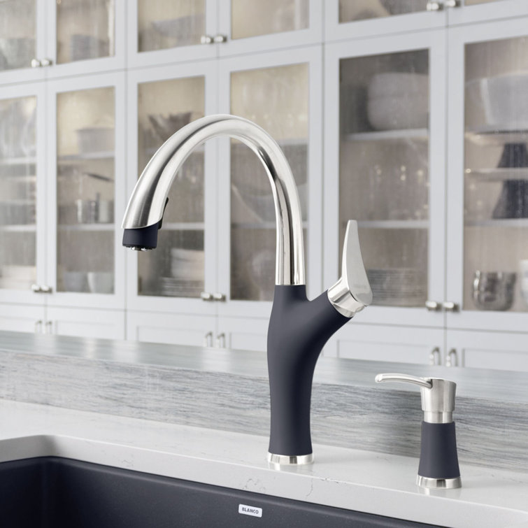 Anthracite and Chrome Pull-Down Dual Spray Kitchen Faucet