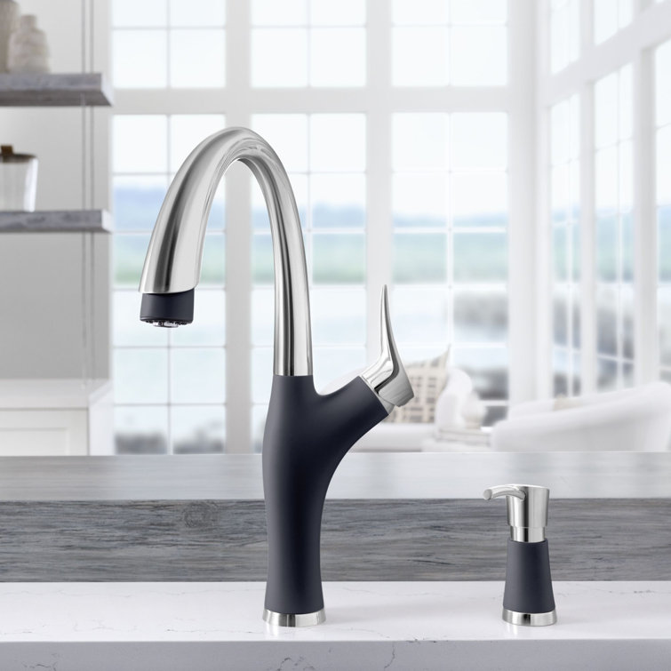 Anthracite and Chrome Pull-Down Dual Spray Kitchen Faucet