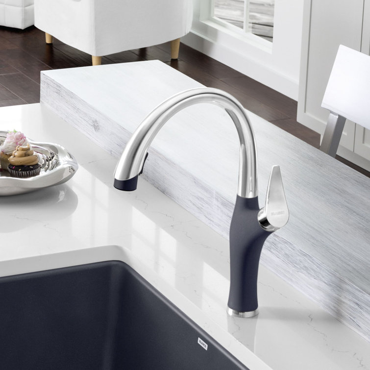 Anthracite and Chrome Pull-Down Dual Spray Kitchen Faucet