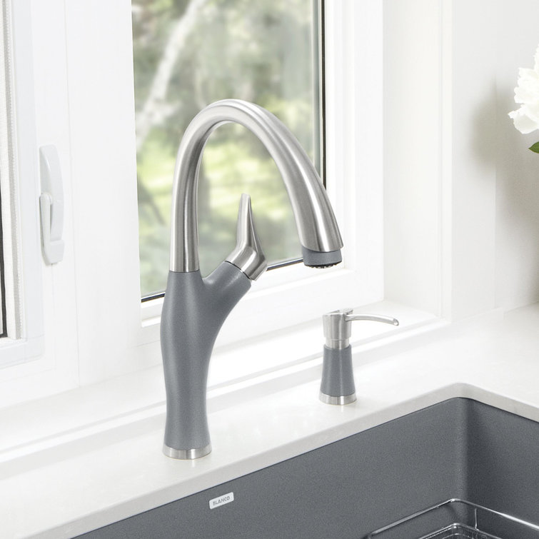 Metallic Gray Stainless Steel Pull-Down Kitchen Faucet