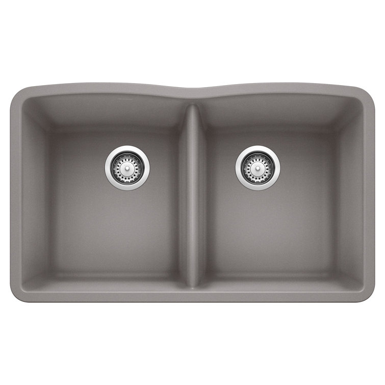 Metallic Gray Double Bowl Undermount Stone Kitchen Sink