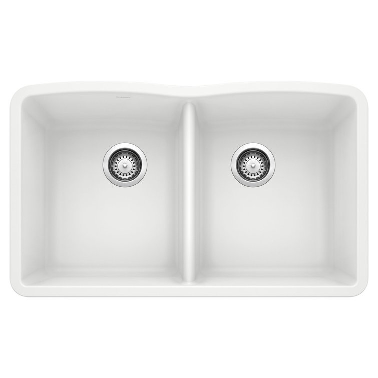 White Silgranit Double Basin Undermount Kitchen Sink