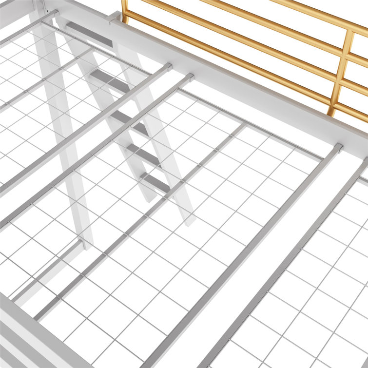White and Gold Twin Metal Loft Bed with Headboard