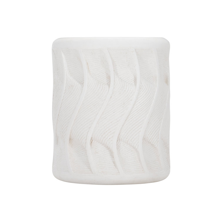 White Stonecast Transitional Round Side Table