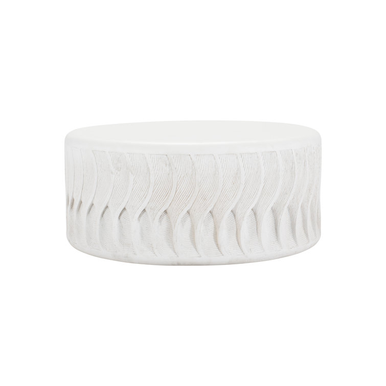 Coquille 38" White Stonecast Round Coffee Table with Scalloped Edges