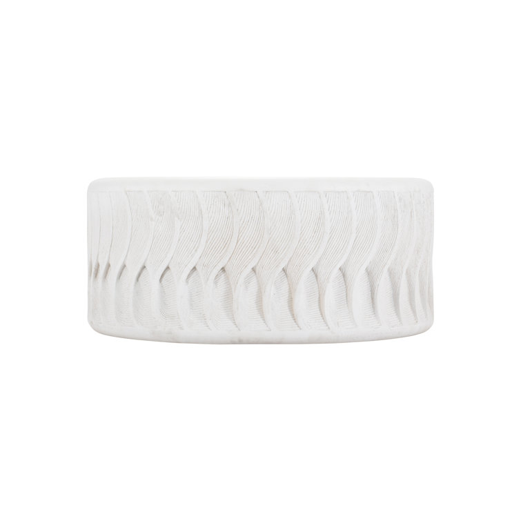 Coquille 38" White Stonecast Round Coffee Table with Scalloped Edges