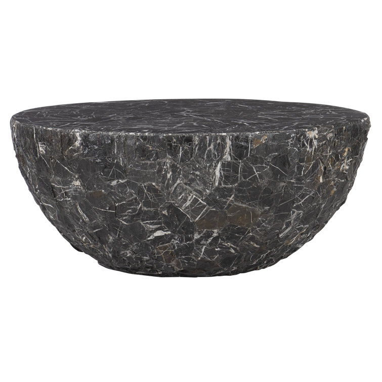 Black Round Stone Transitional Coffee Table