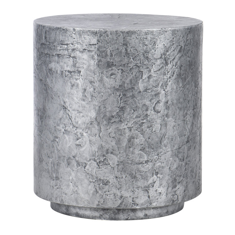 Transitional Silver Slate 20" Round Metal & Glass Occasional Table
