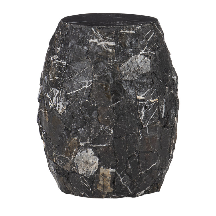 Tambora Transitional Black Round Wood & Stone Side Table
