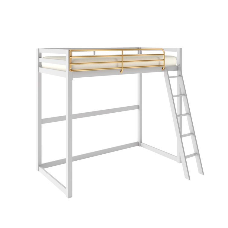 White and Gold Twin Metal Loft Bed with Headboard