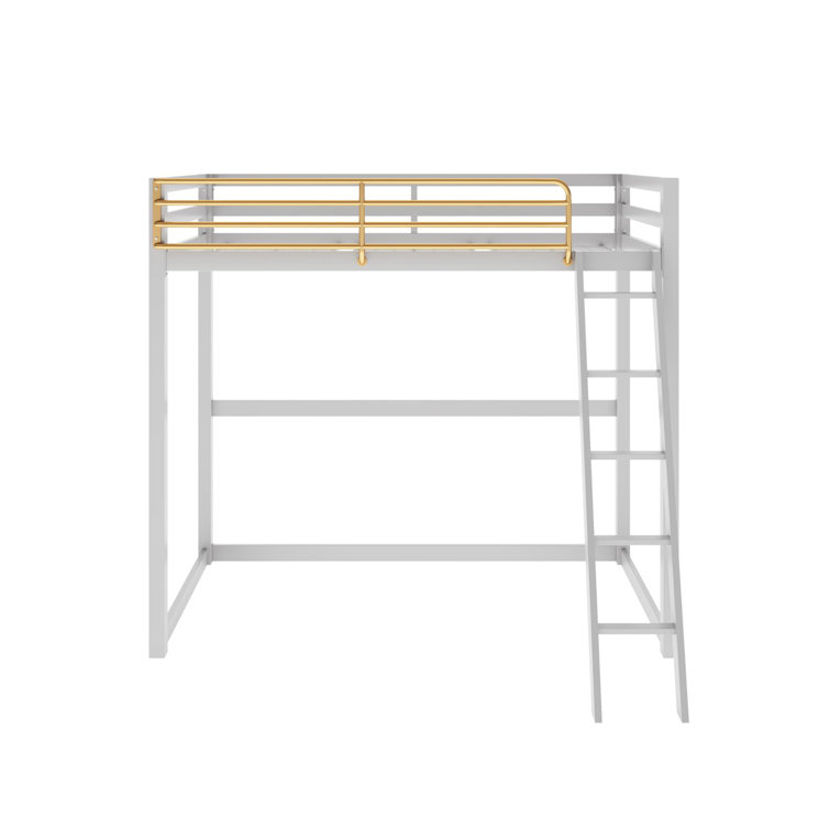 White and Gold Twin Metal Loft Bed with Headboard