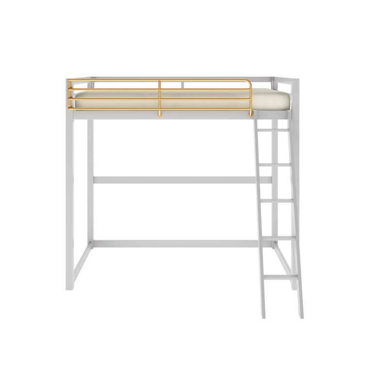 White and Gold Twin Metal Loft Bed with Headboard
