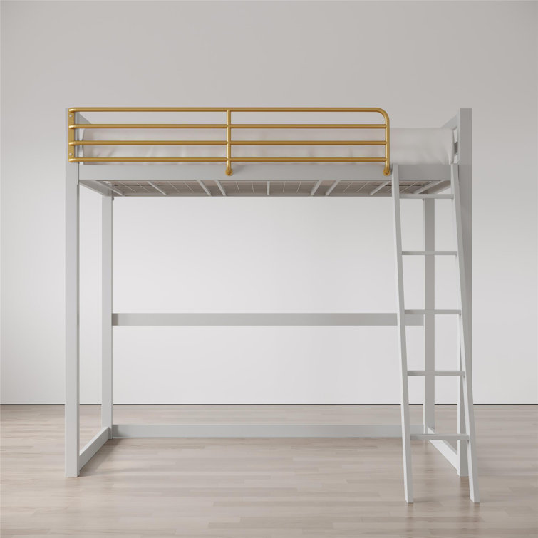White and Gold Twin Metal Loft Bed with Headboard