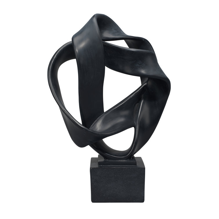 Black Resin Intertwined Ribbon Sculpture on Stand
