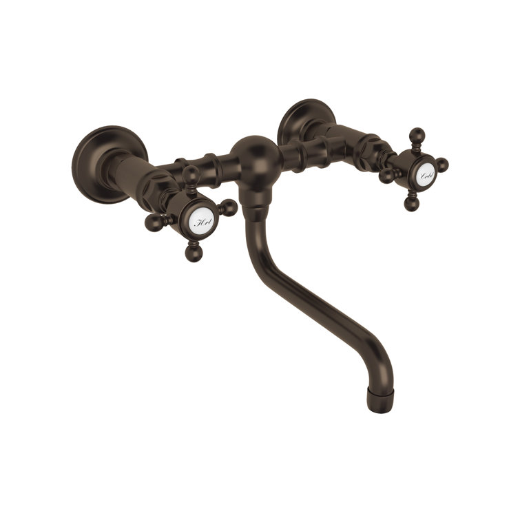 Classic Polished Nickel Wall-Mounted Centerset Faucet with Porcelain Handles