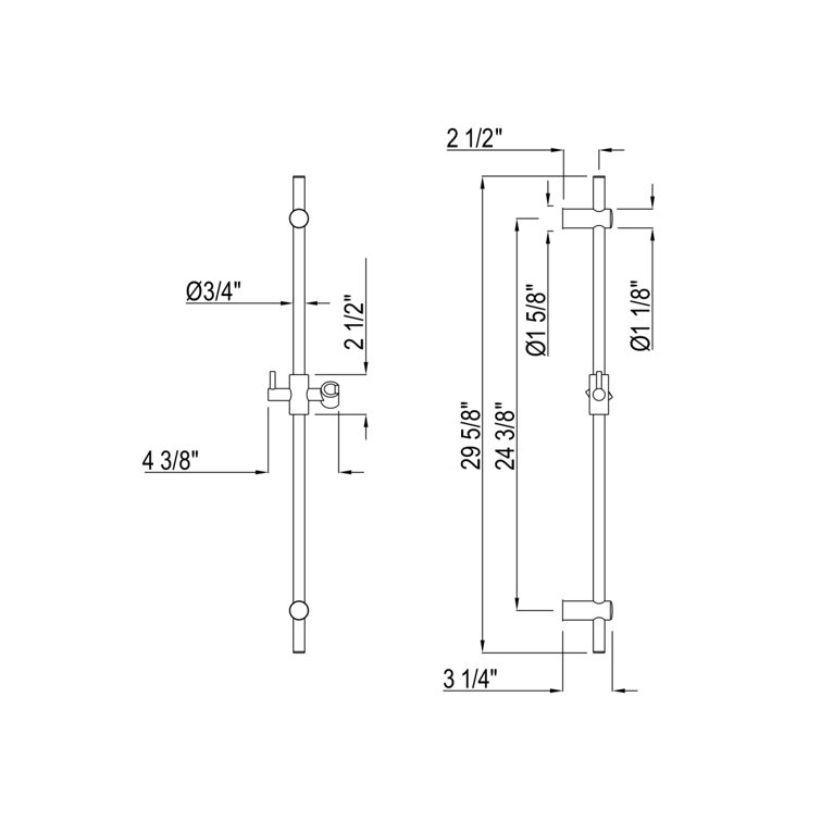 30" Polished Chrome Adjustable Wall Slide Bar