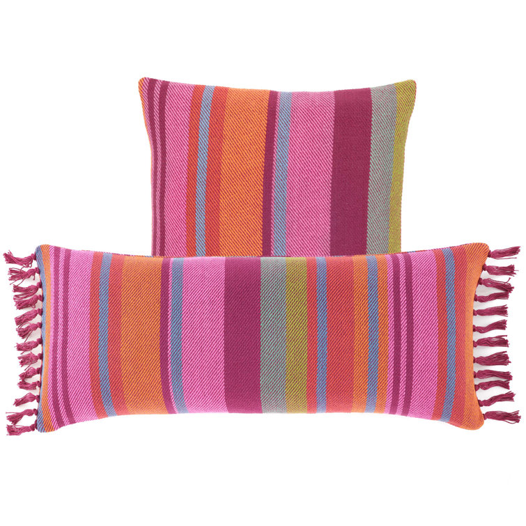 Colorful Cotton Lumbar Pillow with Fringed Edges