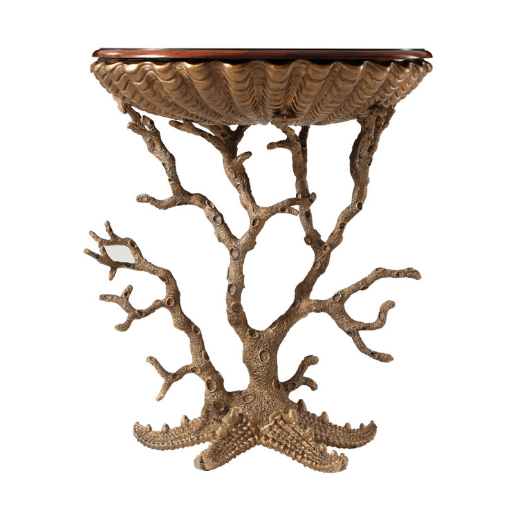 Renaissance Inspired Clamshell and Coral Brown End Table