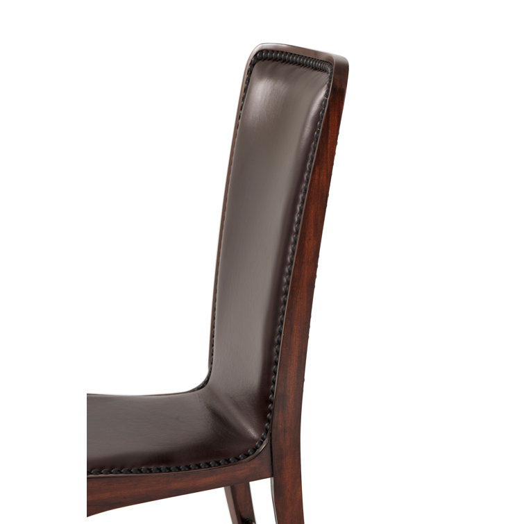 Old English Genuine Leather Upholstered Wood Side Chair