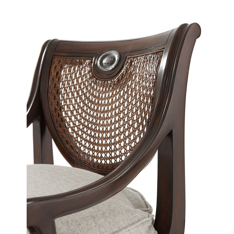 Lady Emily's Handcrafted Acacia & Cane Armchair in Barley Houndstooth