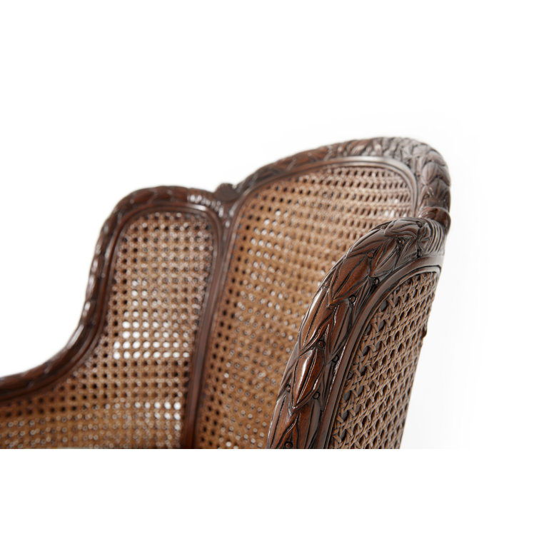 Handcrafted Acacia Wood Bergère Armchair with Gold Silk Cushion
