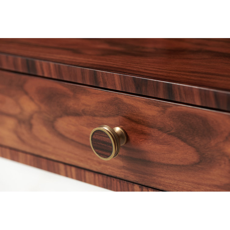 Achille Weathered Steel 1-Drawer Mahogany Nightstand with Brass Handle