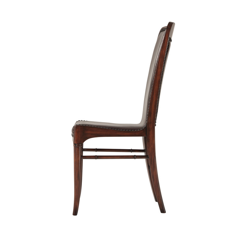 Old English Genuine Leather Upholstered Wood Side Chair