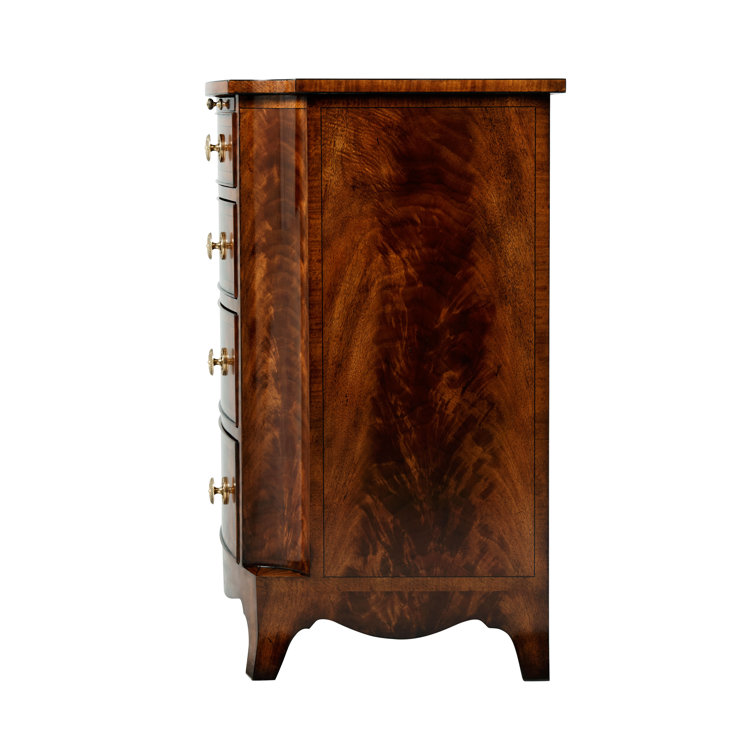 Bowfront Mahogany and Satinwood Accent Chest with Brass Knobs