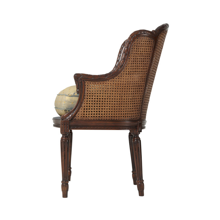 Handcrafted Acacia Wood Bergère Armchair with Gold Silk Cushion