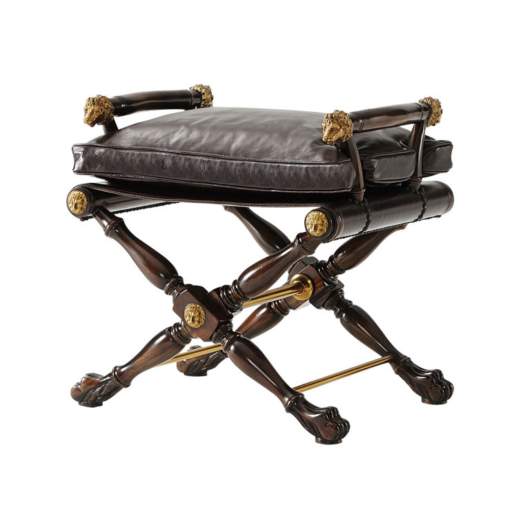 Mahogany and Brass Mounted Brown Accent Stool