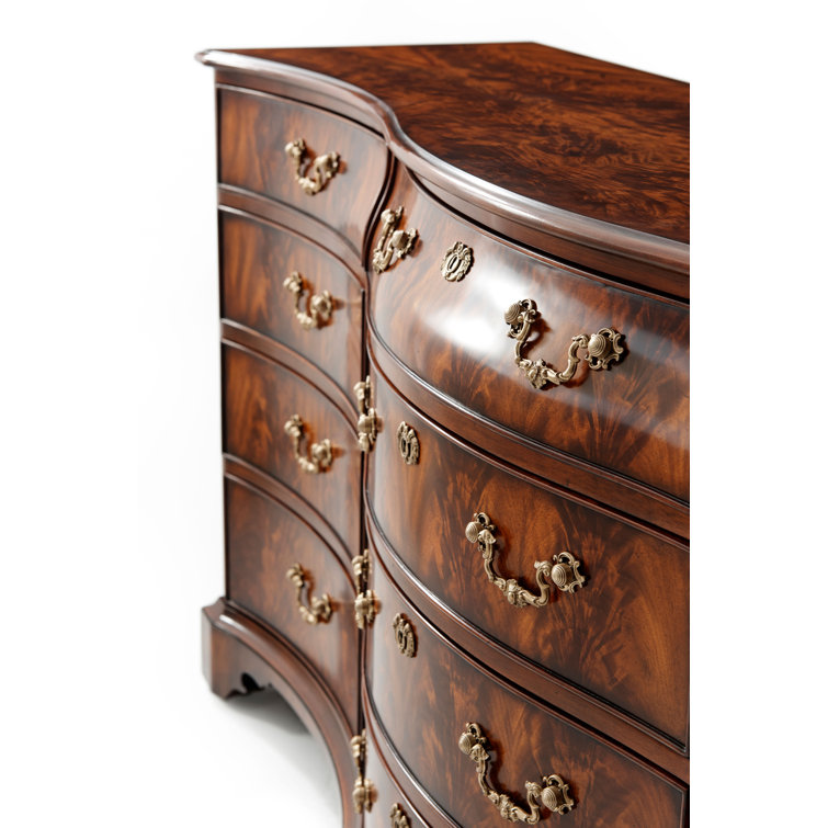 Lord Spencer Serpentine 12-Drawer Mahogany Dresser with Brass Accents