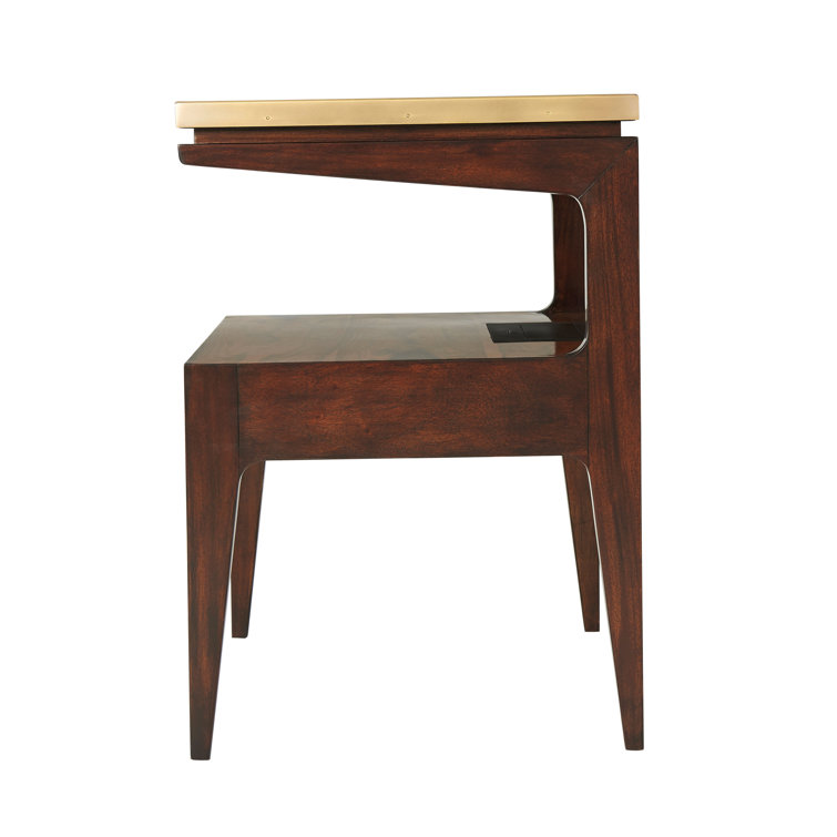 Achille Weathered Steel 1-Drawer Mahogany Nightstand with Brass Handle