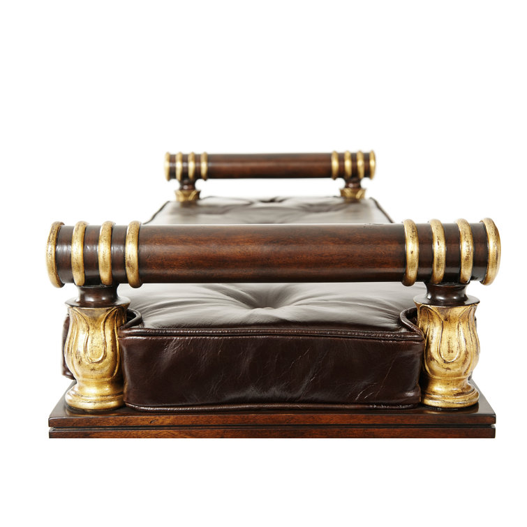 Theodore Alexander Mahogany and Leather Upholstered Bench