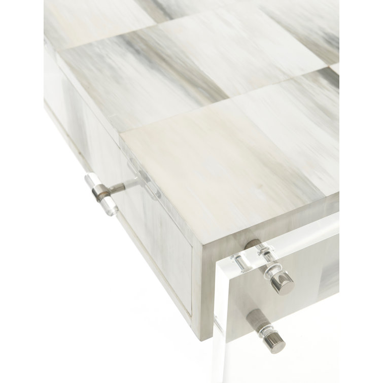 Biscayne Rectangular Faux-Horn Writing Desk with Acrylic & Steel Details