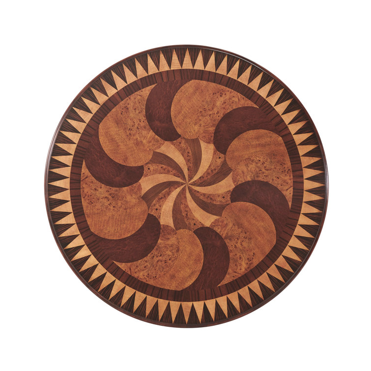 Regency Inspired Round Morado Burl Wood End Table with Brass Accents