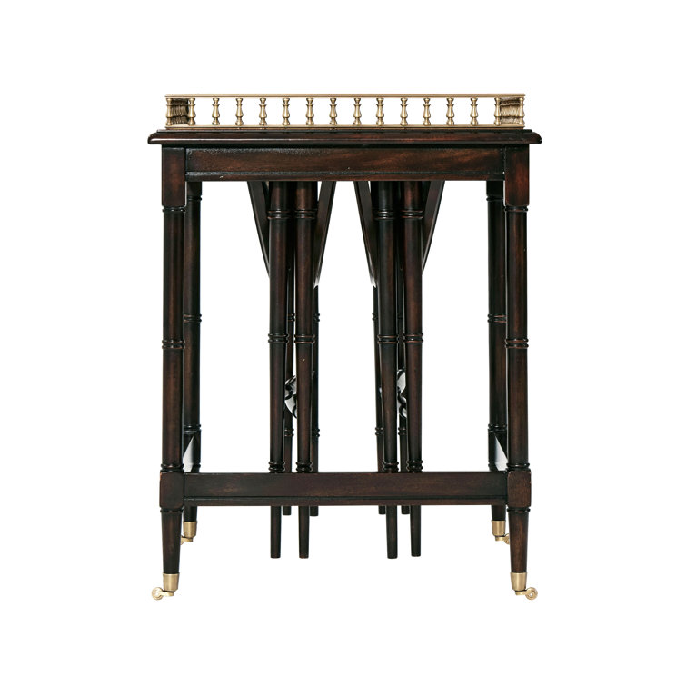 Mahogany Brown Solid Wood Nesting Tables with Brass Accents