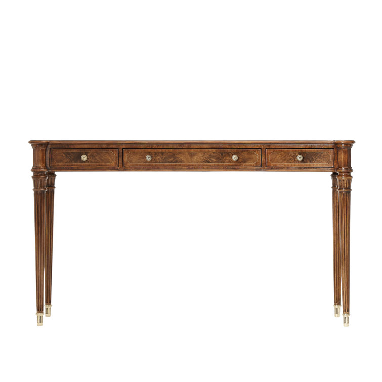 Regency Style Walnut and Brass Console Table with Storage