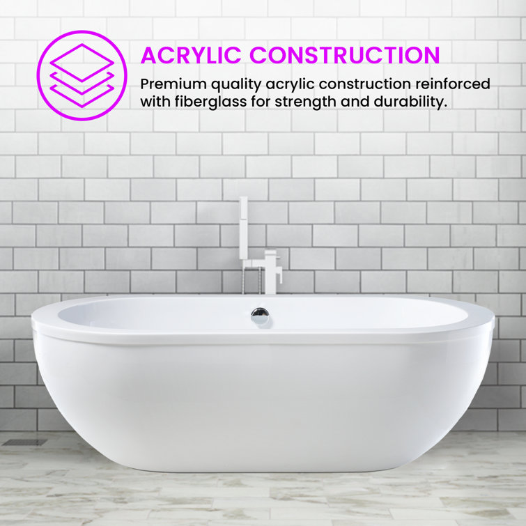 71" White Acrylic Freestanding Soaking Bathtub