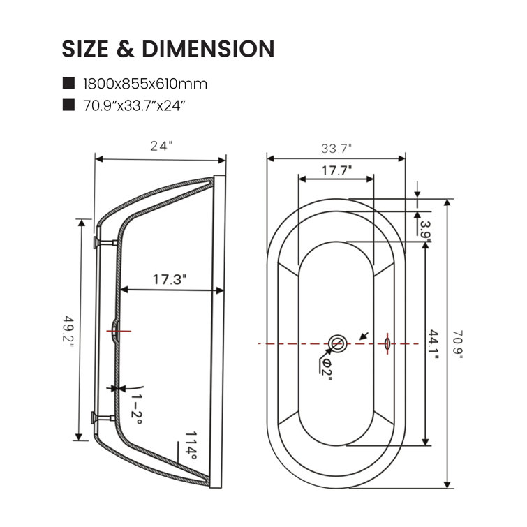 71" White Acrylic Freestanding Soaking Bathtub