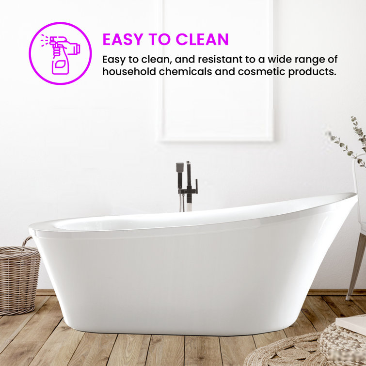 Vanity Art 70" White Acrylic Freestanding Soaking Bathtub