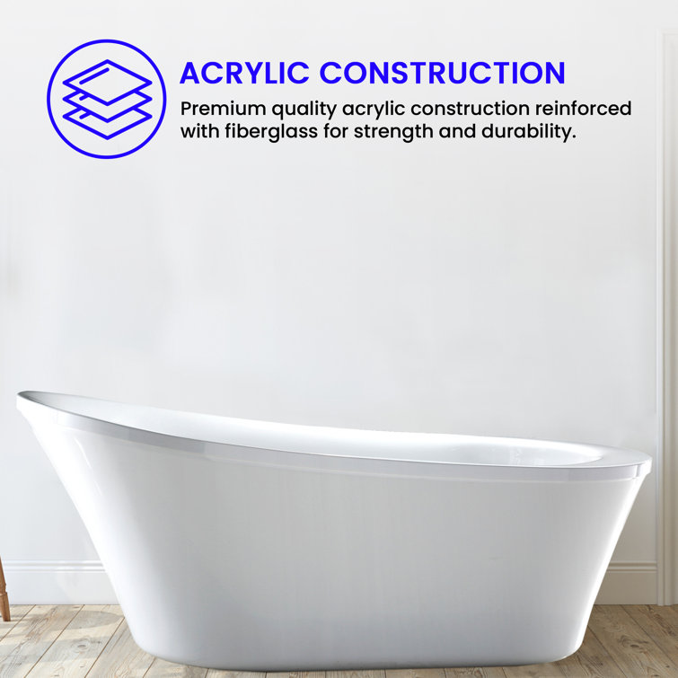 Vanity Art 70" White Acrylic Freestanding Soaking Bathtub