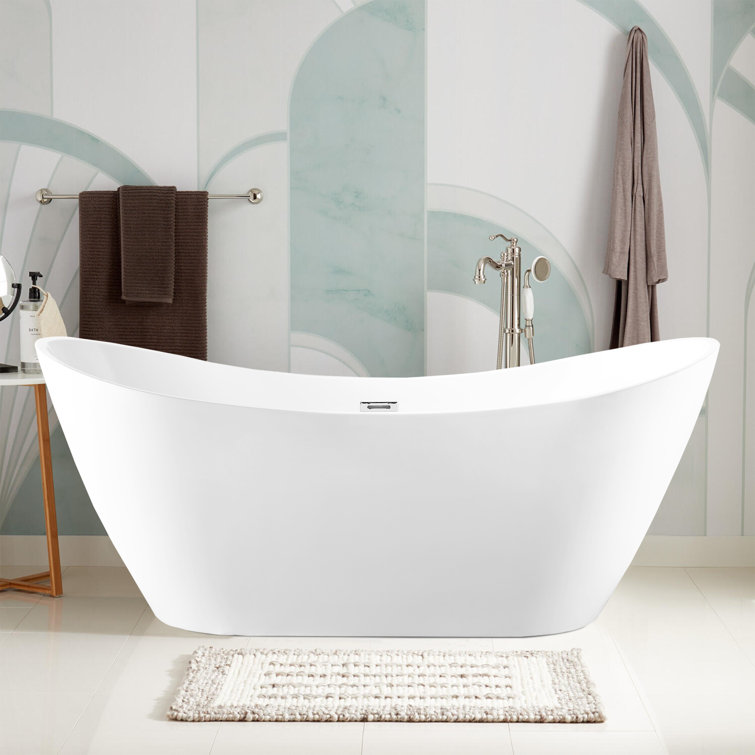 White Acrylic 71" Freestanding Soaking Bathtub with Chrome Drain