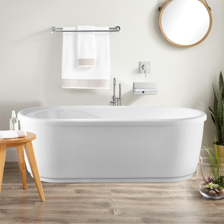 59-Inch White Acrylic Freestanding Soaking Bathtub